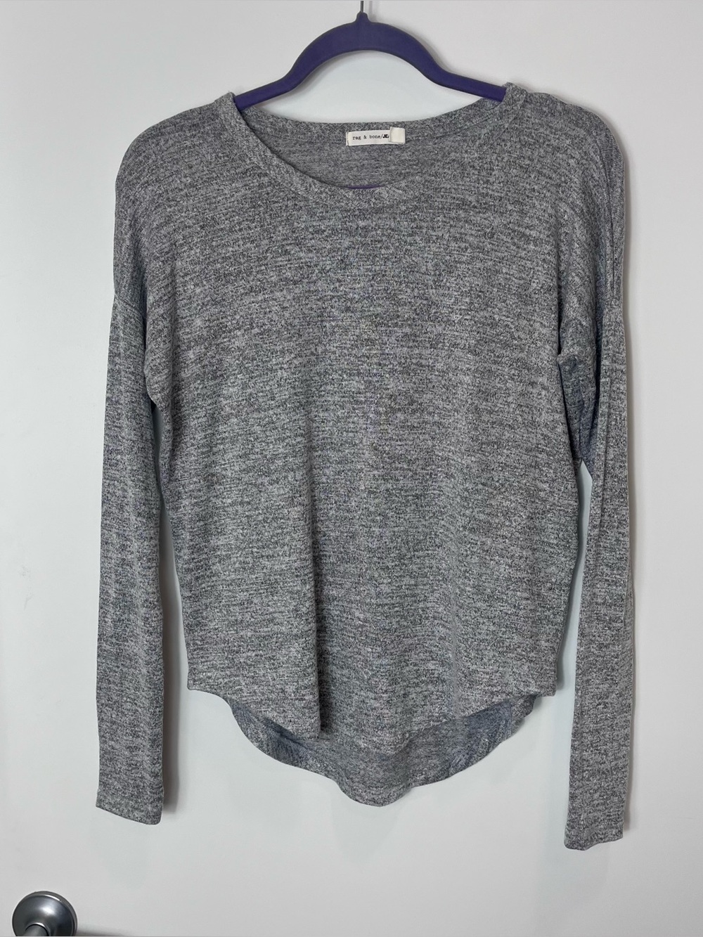 Rag & Bone Jean Top Gray Stretch Knit Raglan Long Sleeve Tee XXS Women’s Cozy